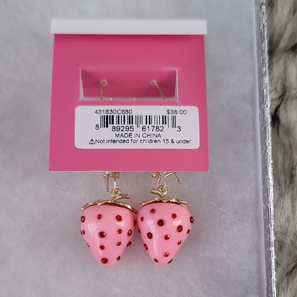 Betsey Johnson Pink and Gold Strawberry Dangle Earrings - Picture 2 of 6